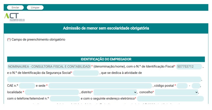 Nominaurea Preencher o formulário