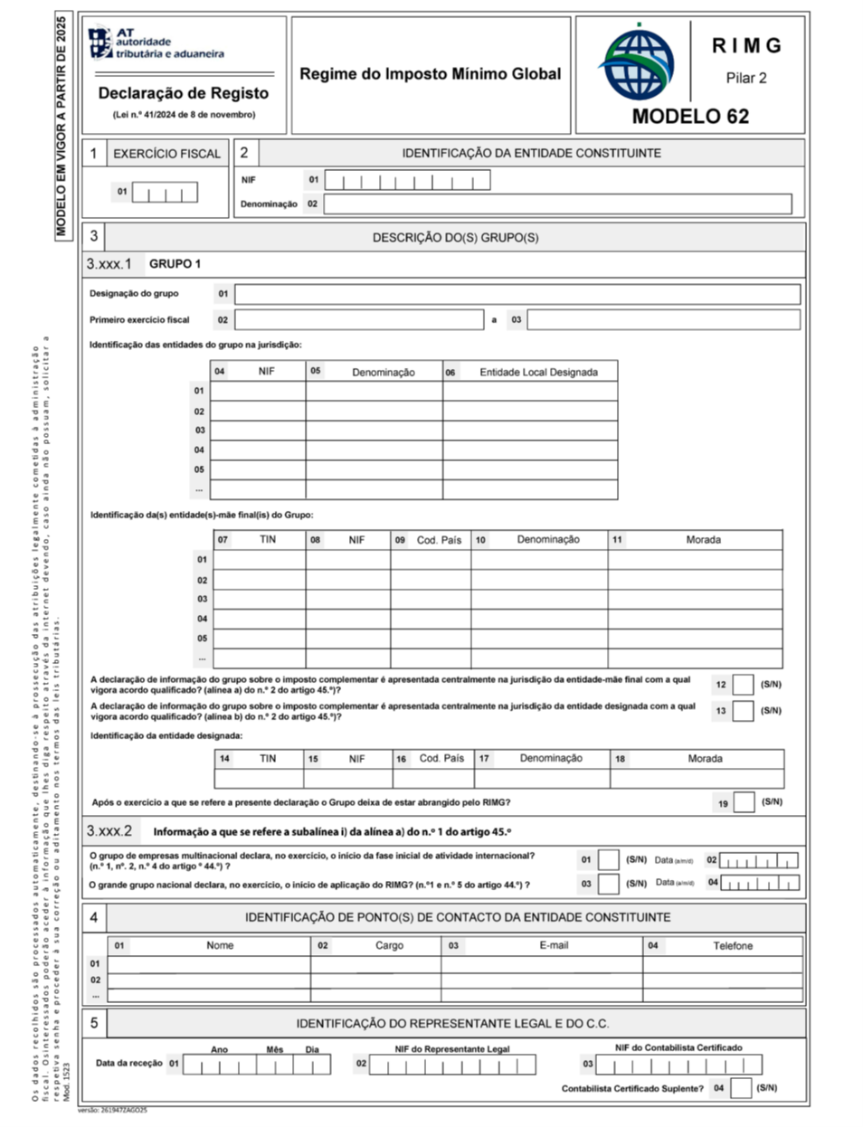 2025.11.04 Portugal Modelo 62 Declaração de Registo Regime do Imposto Mínimo Global RIMG
