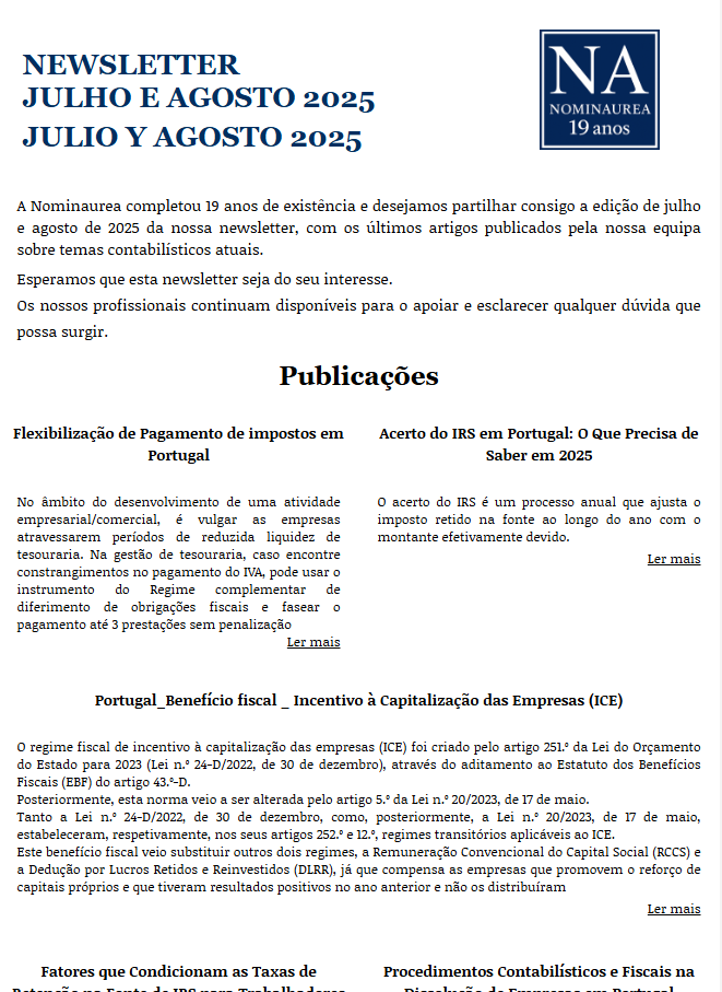 Newsletter Julho - Agosto